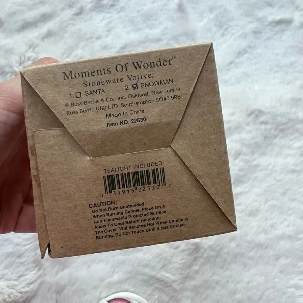 NIB Russ Christmas Holiday Tea Light Holder Snowman Votive Candle Ceramic NEW